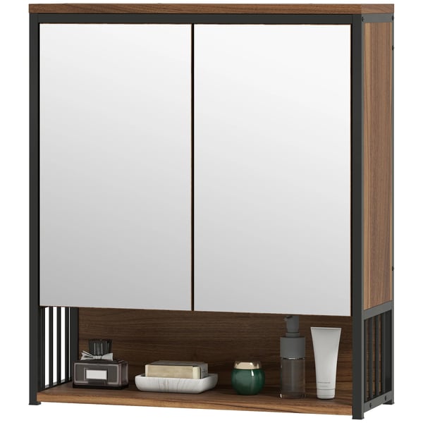 V`gskab med Spejl, Badev`relsesskab, Brun MDF og Sp`nplade, 56x20x65 cm