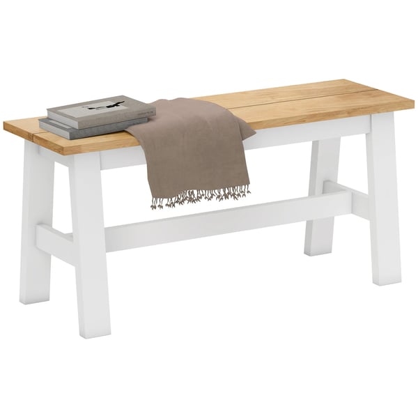 2-sits bänk i gummiträ med ek-look, 95 cm, Vit/Ek
