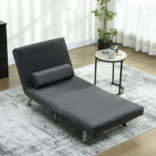 Hopfällbar Fåtölj med Sovfunktion - Mörkgå, Samtliknande Polyester - 150 kg Belastning