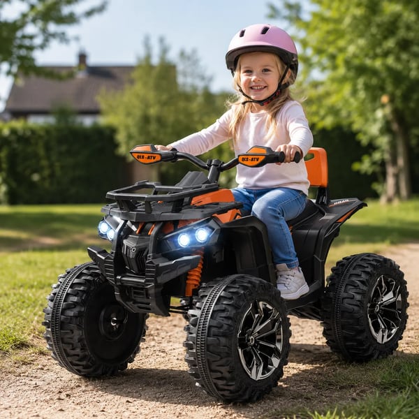 Børne El-Quad 12V 10Ah - Orange. Med MP3, USB, Lys. Til børn 3-5 år. Max 30kg.