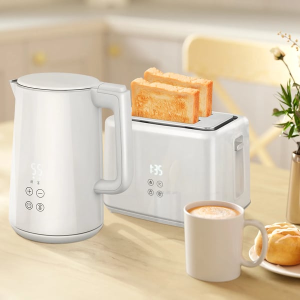 Kombiset Vattenkokare & Brödrost - Vit, 1.5L, 2200W, 7 rostningsnivåer, med tinings- & uppvärmningsfunktion