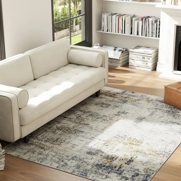 Stue Teppe, Polyester, Moderne Kunstnerisk Moenster, Vaskbar, Gra