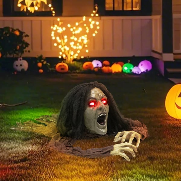 Krybende zombie-dekoration til Halloween, Lyde, Lys, Batteridrevet