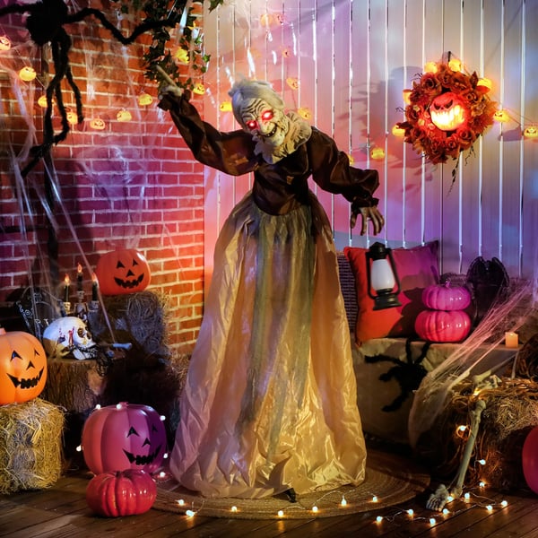 150 cm Halloweenhexa med LED-lampor, ljudfunktion, justerbara armar, huvud