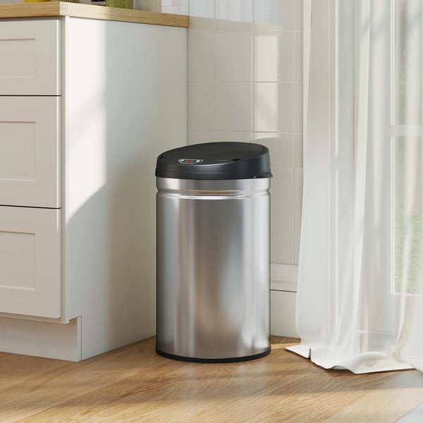 30L sensor soptunna i rostfritt stål med mjukstängning, beröringsfri automatisk papperskorg för kök, silver