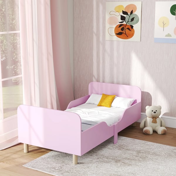 Juniorsäng, Trä & MDF, Rosa, med Sidostöd, 140x70cm