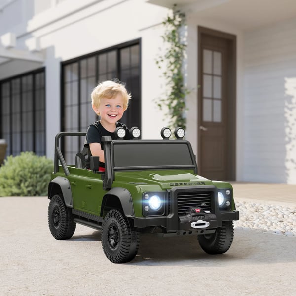 Elbil för barn, 12V batteridriven, fjärrkontroll, musik, LED, Land Rover Defender, Grön