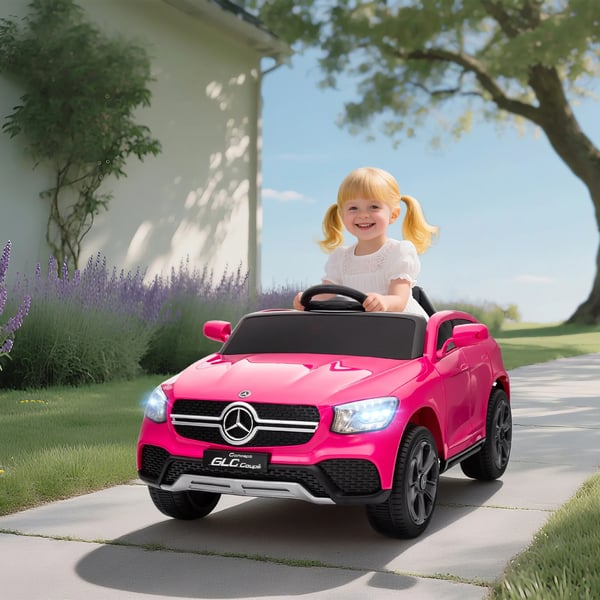 Elbil Mercedes-Benz GLC Coupé för barn 12V med fjärrkontroll, LED, musik, 3 hastigheter, 3-6 år, Rosa
