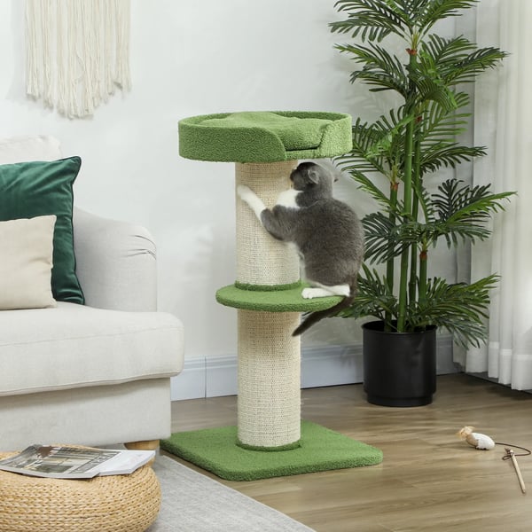 klösträd, 91 cm, lektorn med kattsäng, plattform i lammullsimitation, grön