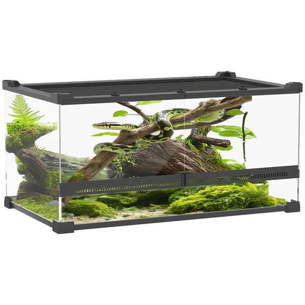 glasterrarium til krybdyr, forhøjet & vandtæt bund, knaplås