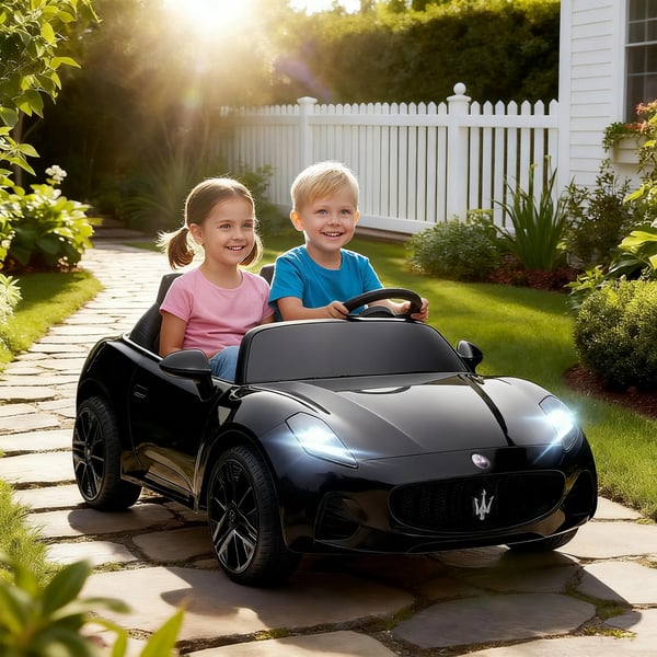 Maserati Elbil för barn, 2-sitsig, 12V, Fjärrkontroll, LED, Musik, Svart (Plast/Metall)