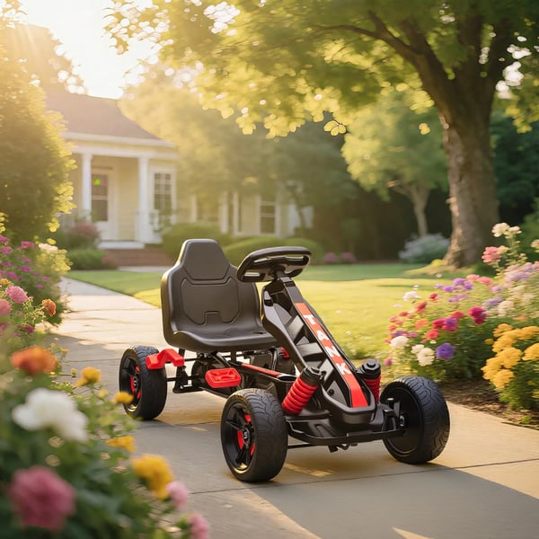 Gokart för barn med pedaler, röd, plast/metall, 3-6 år