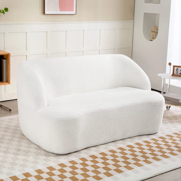 2-sitssoffa, välvd design, stoppad soffa med fleeceklädsel, för vardagsrum, sovrum, hemmakontor, krämvit