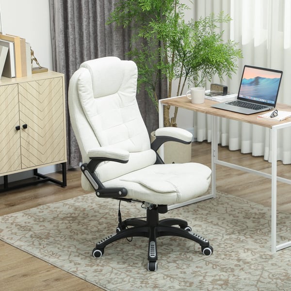 Kontorstol med Massage, Varme & Linnedlook - Cremefarvet