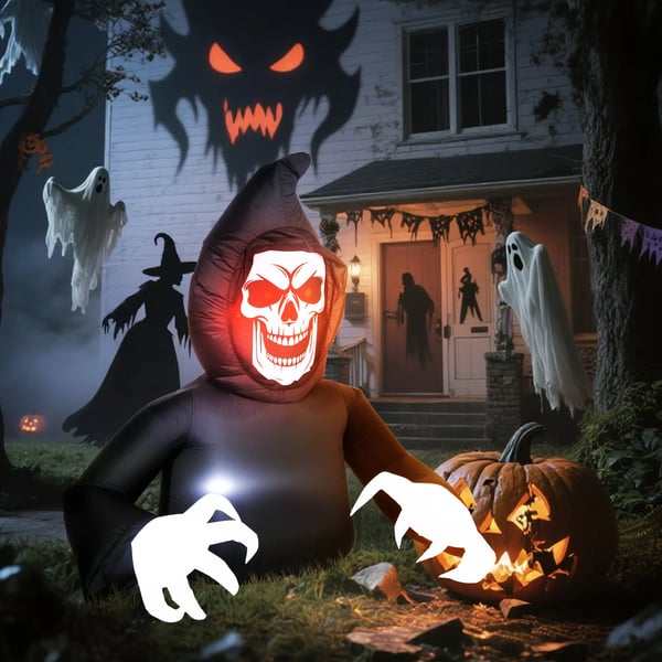 Oppustelig Halloween-dekoration, Døden, LED-lys, Blæser, Kabel