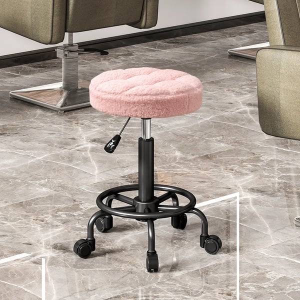 Rullhocker Rosa, Höj- och Sänkbar Snurrstol i Polyester, 360° Vridbar Arbetsstol för Kontor/Salong, 50-66 cm