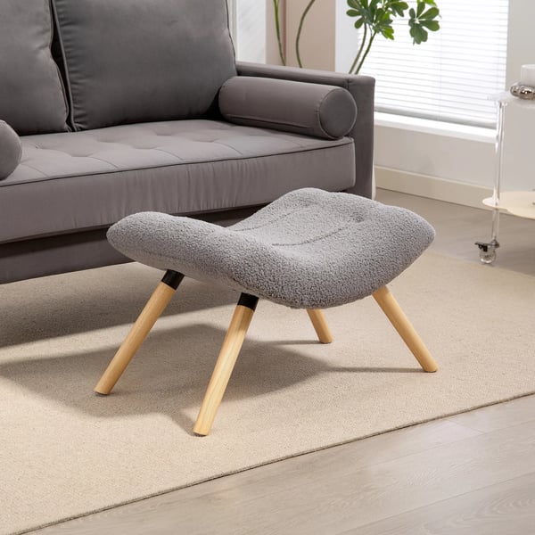Siddepuf i Lysegrå Polyester, Puf til stue/soveværelse, 67 x 45 x 38 cm, op til 120 kg