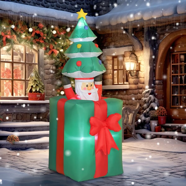 Uppblåsbar Juldekoration Tomte 1.6m Röd+Grön LED Polyester Vattentät