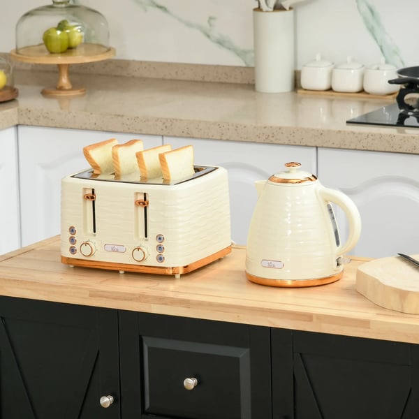 2-i-1 Brödrost & Vattenkokare Set, Beige, Plast/Stål, 1.7L Kapacitet