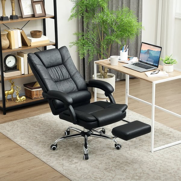 Ergonominen Toimistotuoli Hieronta & LGmmitys, Jalkatuki, Musta Mikrokuitu