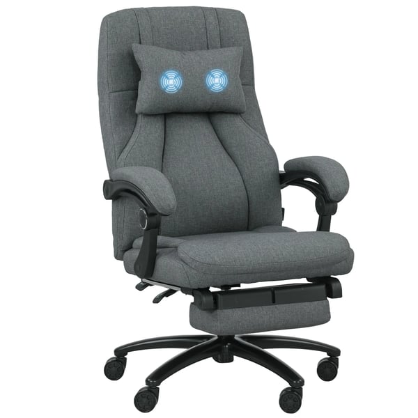 Ergonomisk Kontorstol med Massage, Justerbar Hjde, Læn, Nakkestøtte, USB, Mørkegrå Polyester