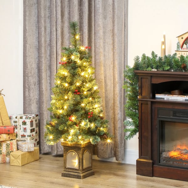 Konstgjord julgran 120 cm, konstgran med 100 LED-lampor, 8 lägen, 214 grenspetsar