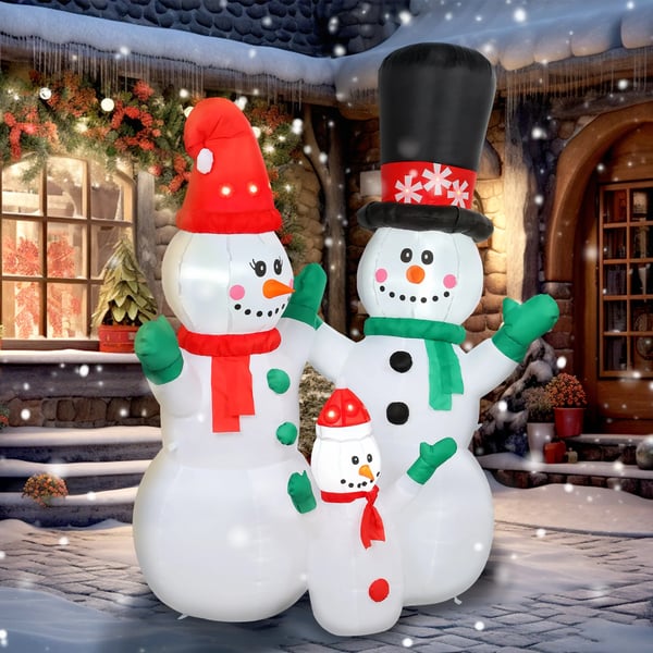 Uppblåsbar snögubbefamilj, 1,8 m Juldekoration med LED, Vit/Polyester, Inomhus/Utomhus