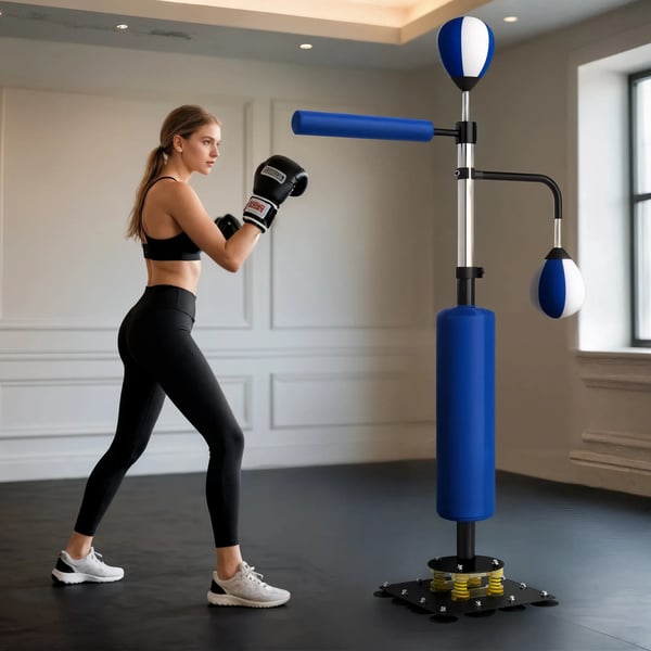 Stående Boksetræner - Hårdtræningsredskab til Boksning & Fitness, Justerbar Højde, Blå, Stål/Kunstlæder