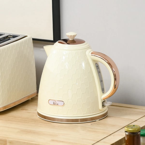 Vattenkokare 1.7L 2200W med Siktfönster & Filter, Beige/Rostfritt Stål