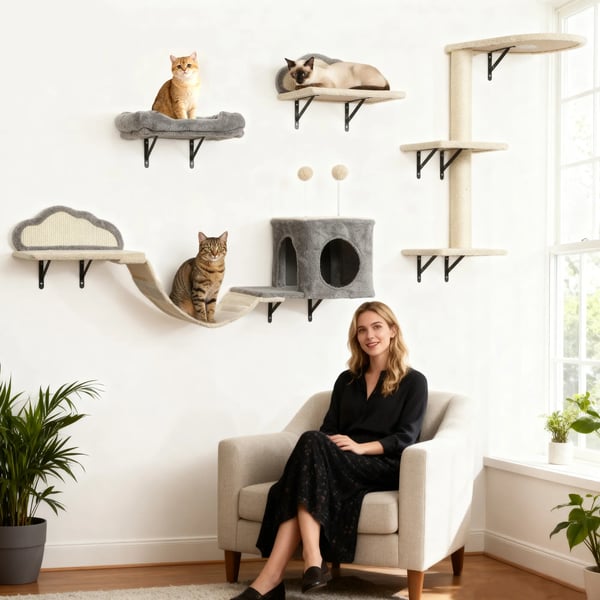 Väggmonterat Klösträd Set, Sisal Klösytor, 4 Delar, Flerfärgad (Beige/Grå), för 1-3 Katter