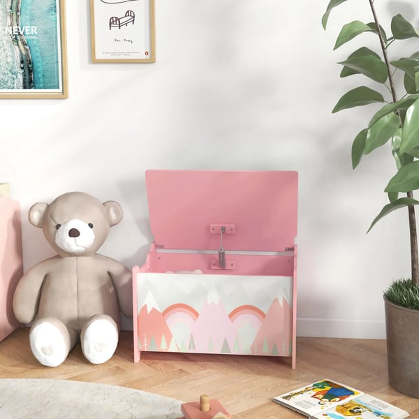 Leksakslåda för barn i MDF, Rosa, 60x37x39 cm