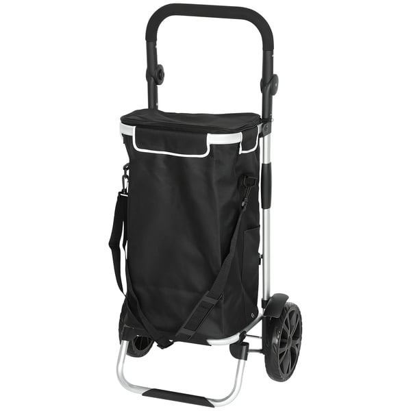 3-i-1 Sammenklappelig IndkIbstrolley med KIlerum, 40L, Aluminium, Sort