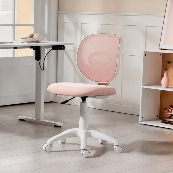 Ergonominen työpöydän tuoli, C-selkätuki, säädettävä korkeus, verkkokangas, vaaleanpunainen