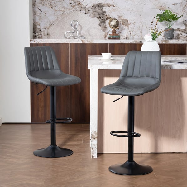 2-pack barstolar i mörkgrått konstläder/stål, retrodesign, justerbar höjd