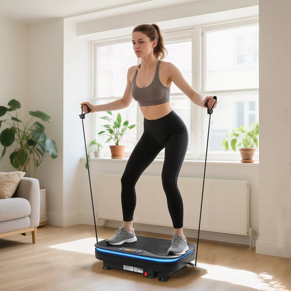 Vibrationsplade med Bluetooth, Kontrolboks, Sort Stål & ABS, 99 Hastighedsniveauer, Fitnessudstyr