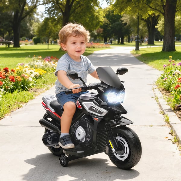 Barn Elmotorcykel Svart Plast/Metall - 18-36 månader, 2.4 km/h, Musik, Stödhjul