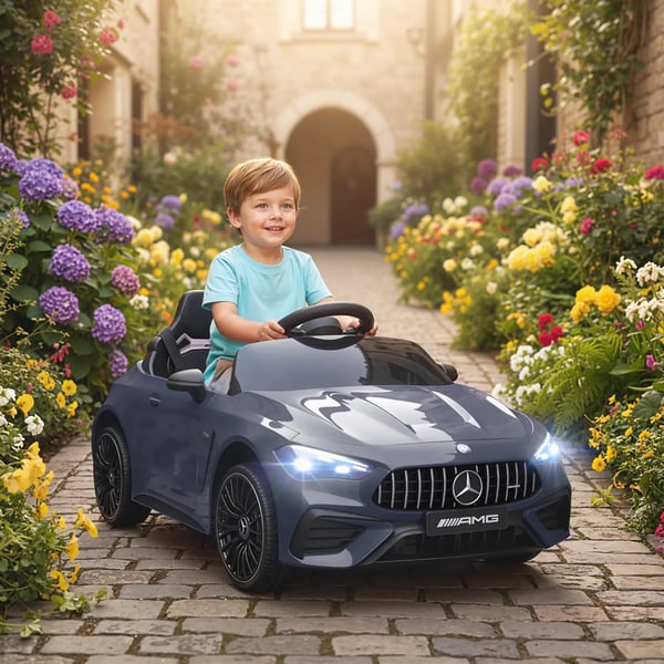 Elektrisk Børnebil Mercedes-design, 12V, Fjernbetjening, LED Lys, Musik, Grå Plastik, 3-6 år