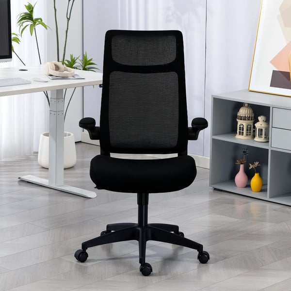Ergonomisk Kontorsstol - Svart Mesh & Plast - Justerbar, Vridbar med Nackstöd och 3D-Armstöd