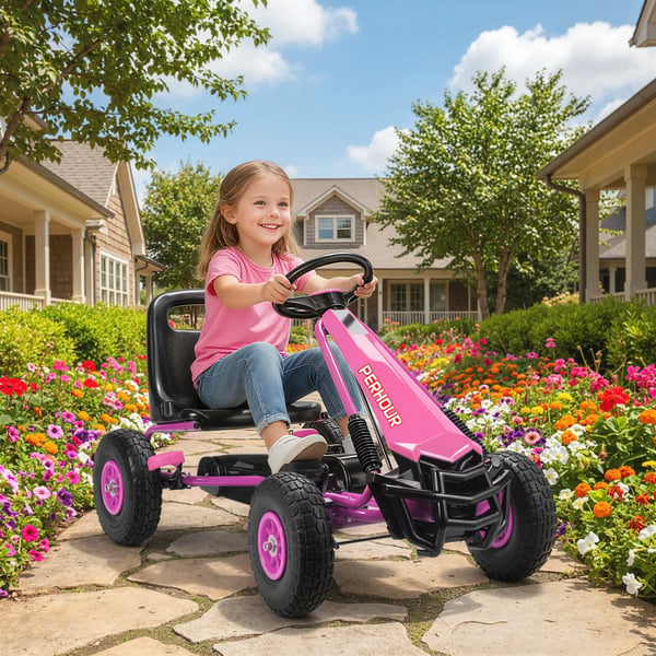 Pedal Gokart til Børn - Lyserød Plastik/Stål - Justerbar, EVA-hjul, Bremse - 3-8 år