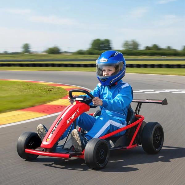 24V Elektrisk gokart för drifting, metallram, nylonhjul, röd, 8-12 år