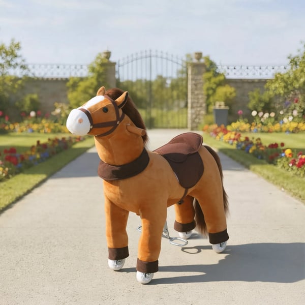 Ridehest til børn, kaffebrun polyester