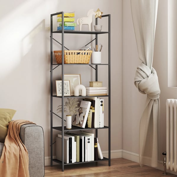 Golvhylla med 5 nivåer, Industriell Metallhylla, Öppen förvaring, 60x30x170,5 cm, Svart