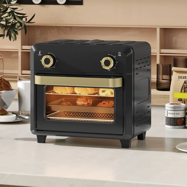 Miniugn med varmluft 10L, Airfryer, Timer, Invändig belysning, Svart/Guld, Rostfritt stål