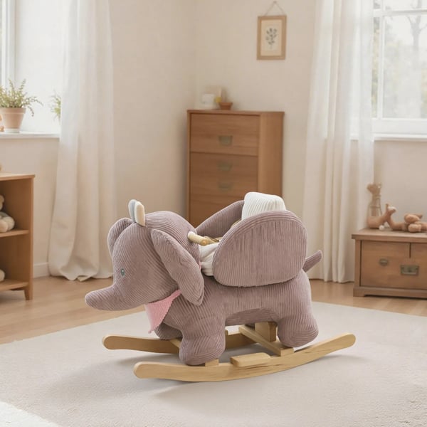 Gungdjur Elefant med interaktiva ljud, träram, Brun