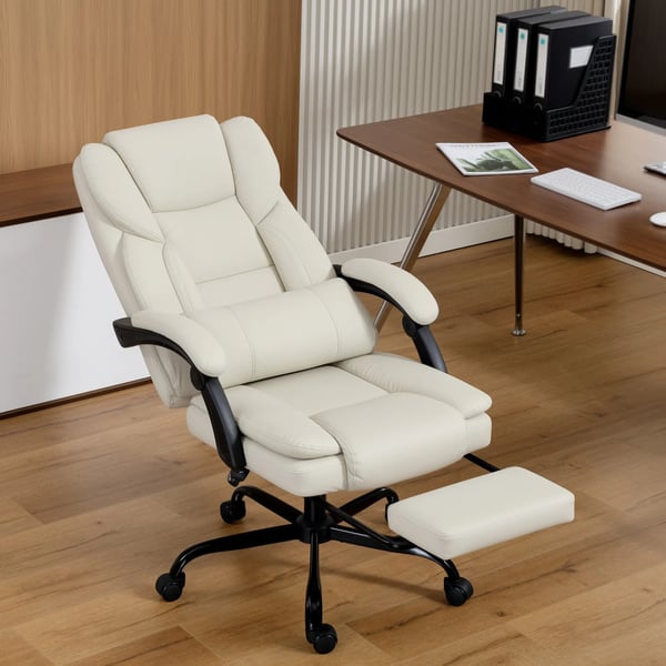 Kontorsstol med fotstöd, justerbart ryggstöd, konstläder, beige