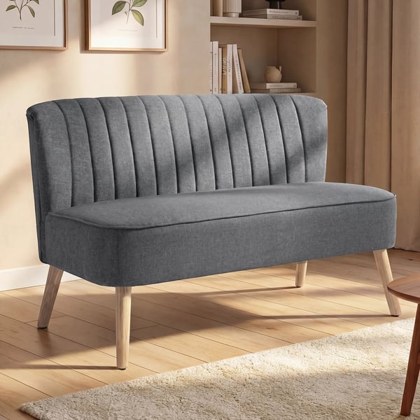 2-personers sofa, 117 cm, grå polyester med linnedlook, solid træramme