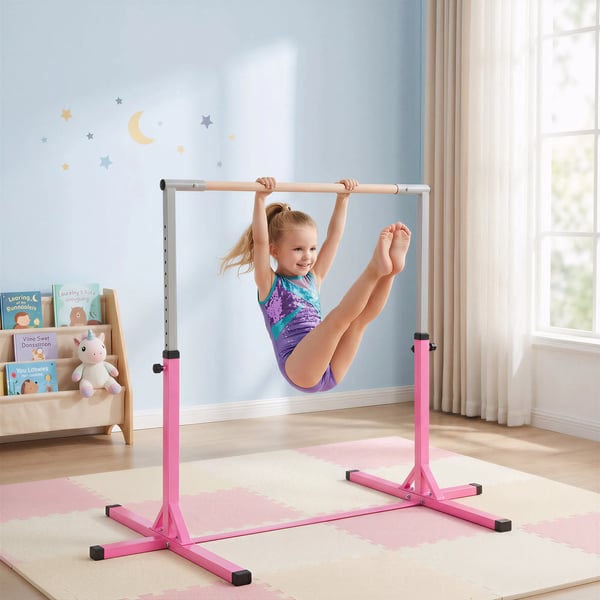 Gymnastik Reckstång Höjdjusterbar 13-stegs Upp till 75 kg Belastning Gymnastikredskap Stål Bokträ Rosa