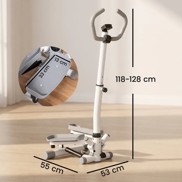Side Stepper til hjemmetræner, Justerbar, LCD, Metal/ABS, Hvid/Grå, 55x53x118-128cm