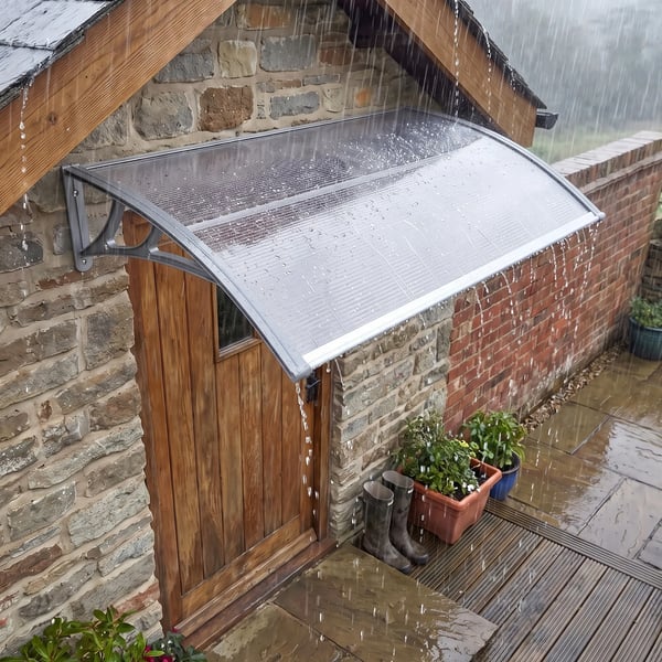 dørbaldakin, beskyttelse mod regn, vind og hagl, polycarbonat, aluminium, 110 x 60 x 18 cm, grå