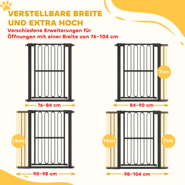 Hundegitter, Justerbar Dørsikring uden Boring, Sort Plastik, 76-104 cm